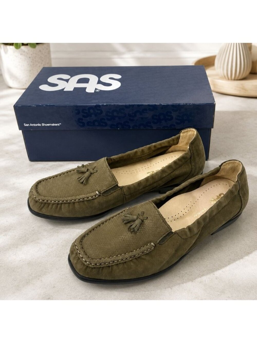 SAS Womens 9.5 N Hope Flats Green Tundra Slip On Comfort Loafer Shoes New